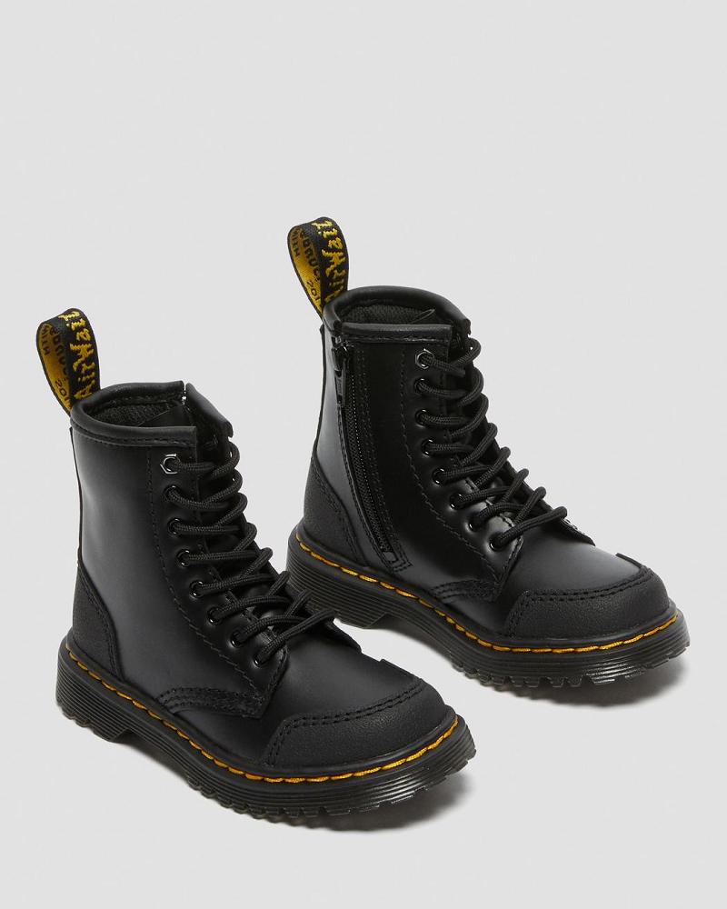 Black Kids' Dr Martens Toddler 1460 Overlay Leather Casual Boots | CA 664NWY